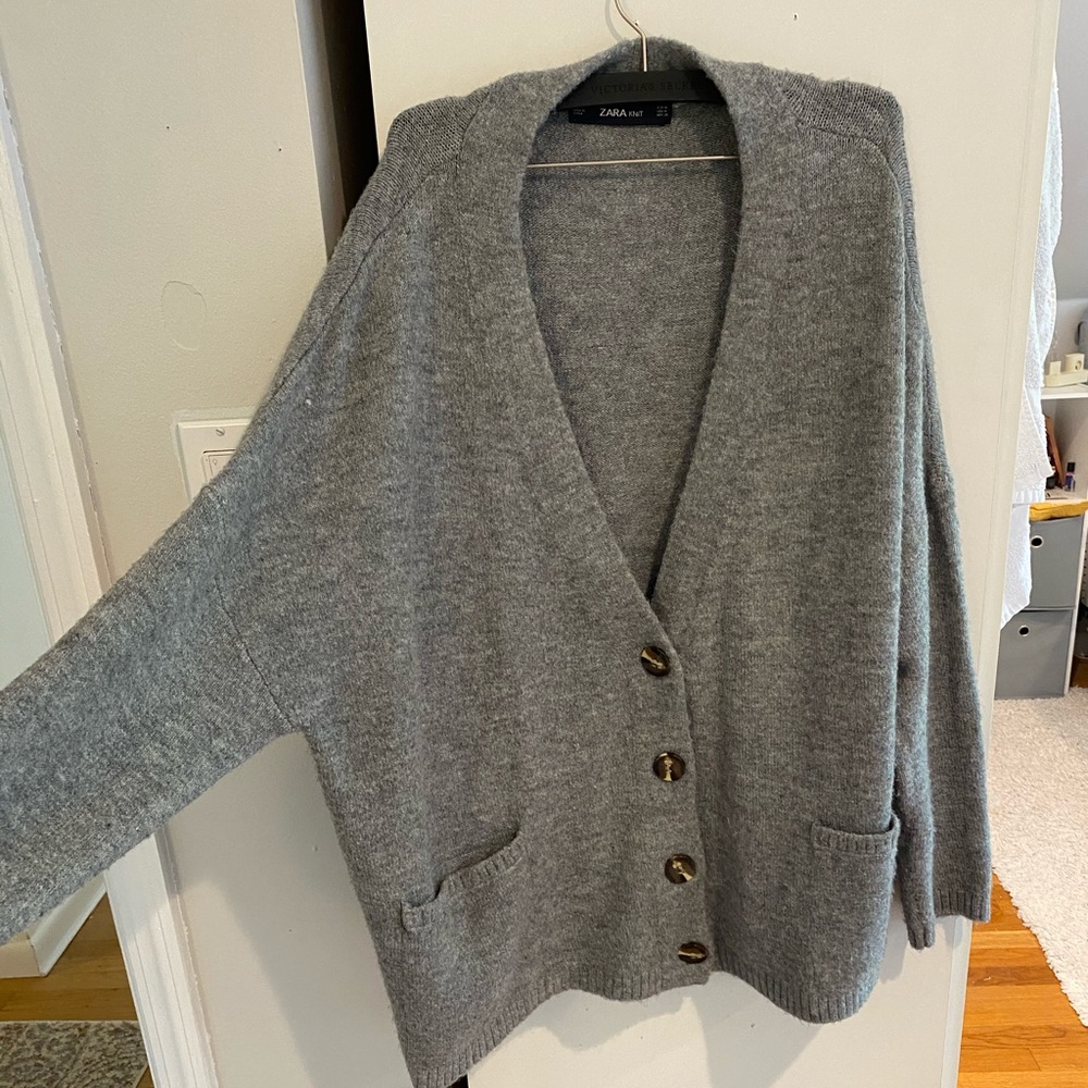 Zara Knit Collection Grey Oversized Cardigan